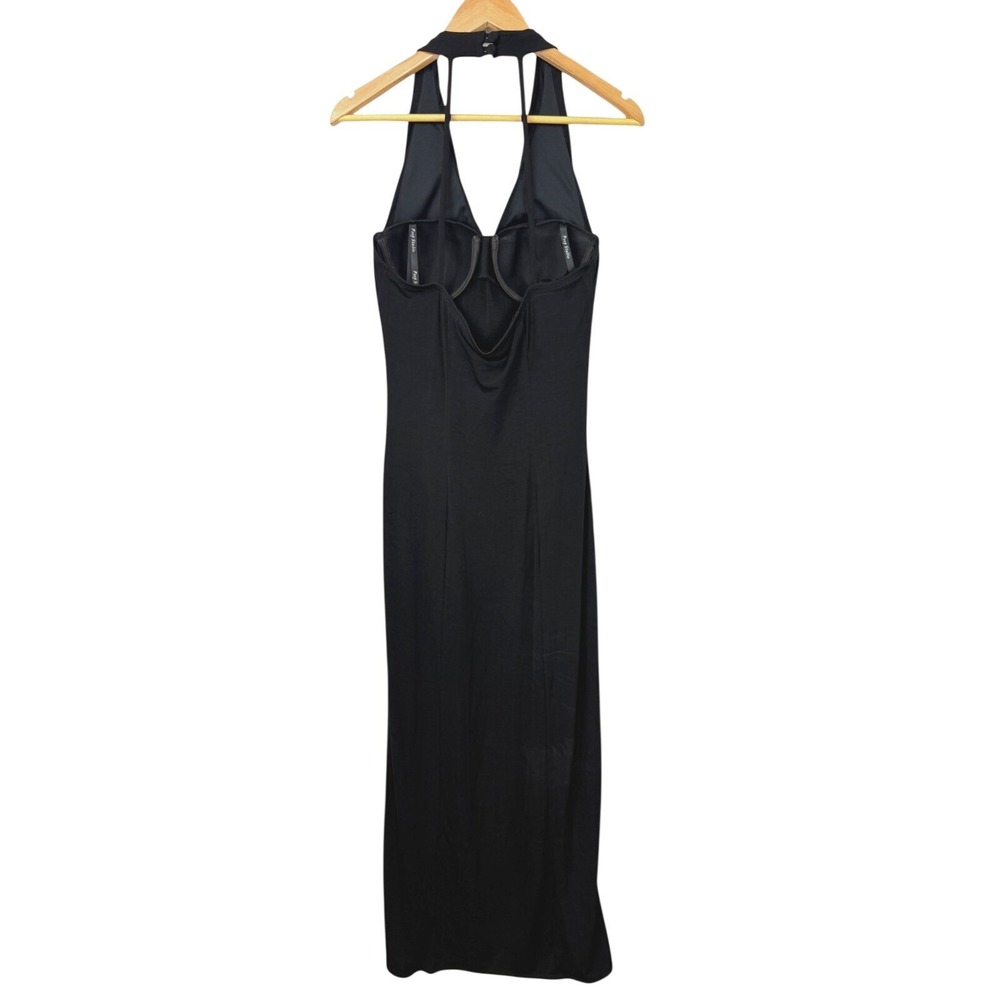 Vintage Black Babydoll Maxi Dress Size M Peep Studio Y2K High Slit Built In Bra - Picture 6 of 11